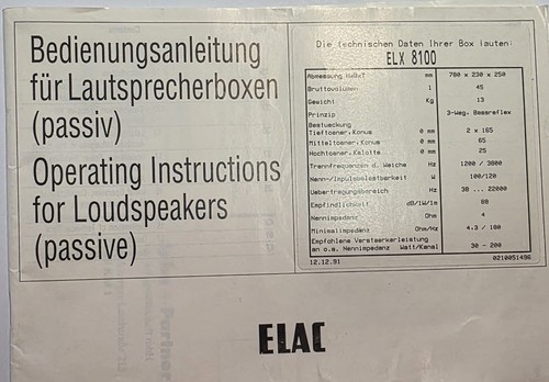 Elac elx 8100 enceintes manuel - elac,